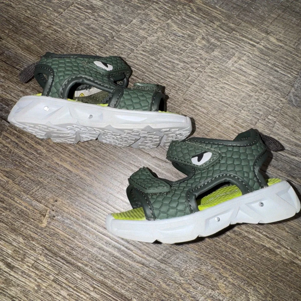 Carters Tanis Toddler Boys Size 4 Green Dinosaur Monster Sandals Shoes